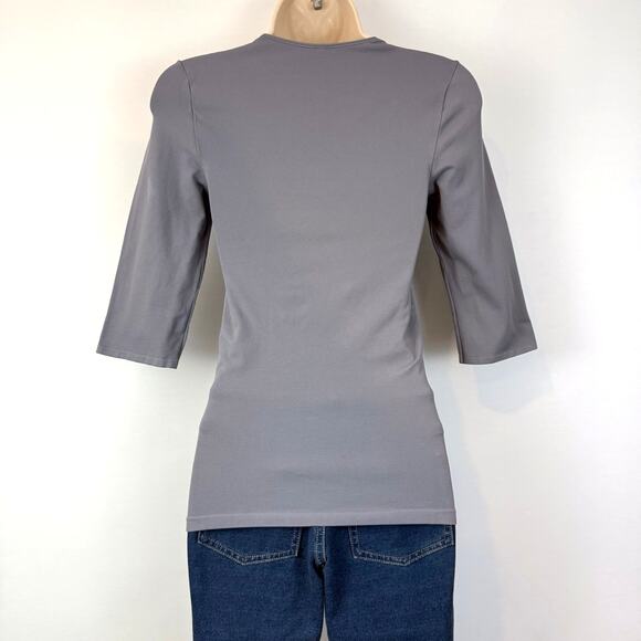 Last Tango Gray Top Lycra Spandex Form Fitting Scoop Neckline 3/4 sleeves - Picture 3 of 16